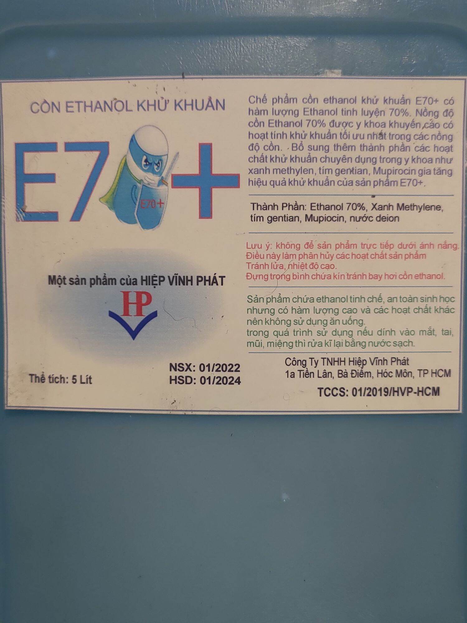 dung dịch vệ sinh khử khuẩn cồn ethanol 70 - cal 5lit