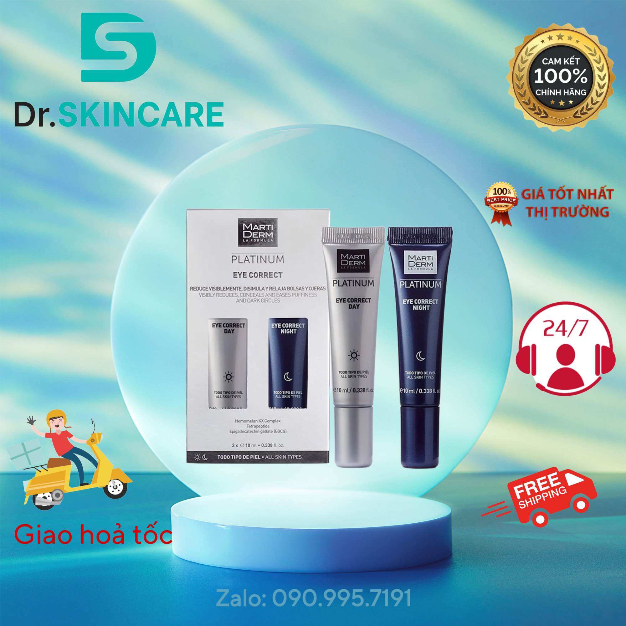 [HCM]Kem dưỡng mắt ngày & đêm giảm bọng mắt quầng thâm - MartiDerm Platinum Eye Correct (2 x 10ml)