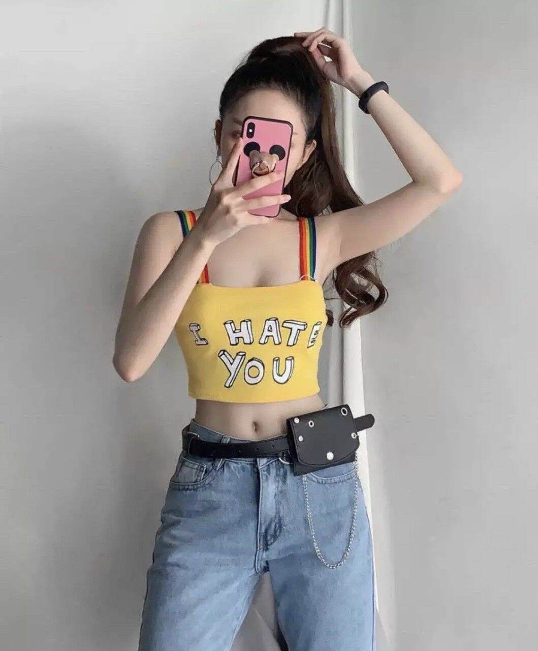 Áo hai dây viền màu áo cropyop form 45kg