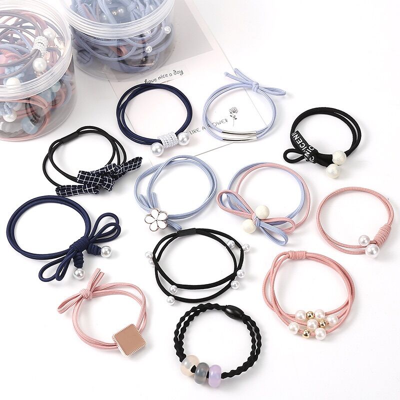 Set 12 dây thun cột tóc đơn giản phong cách Hàn Quốc