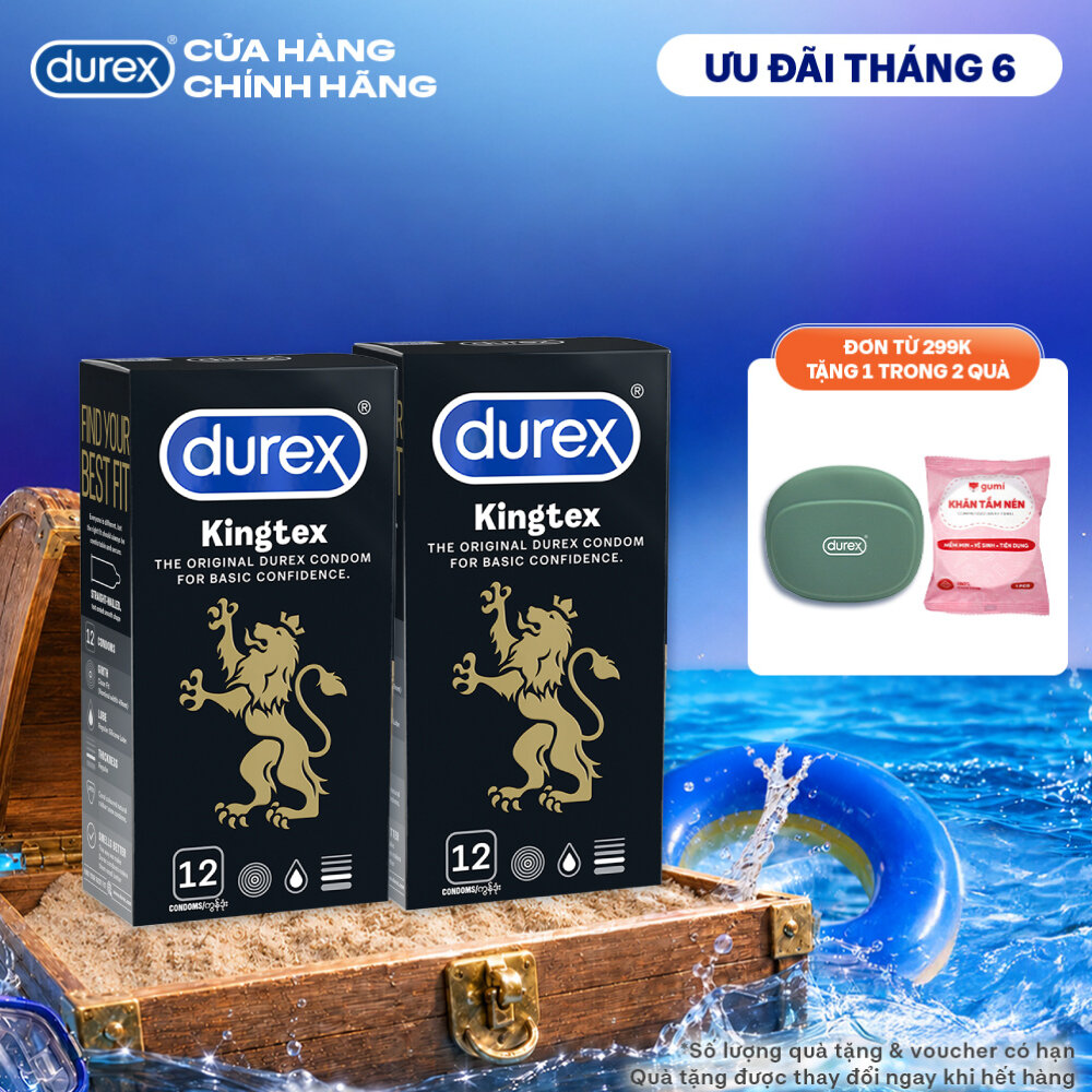 Bộ 2 hộp bao cao su Durex Kingtex bôi trơn, ôm sát size 49mm, 12 bao/hộp