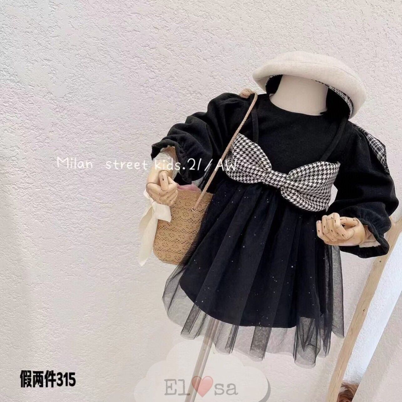 Váy nơ kẻ ren xoè cho bé gái