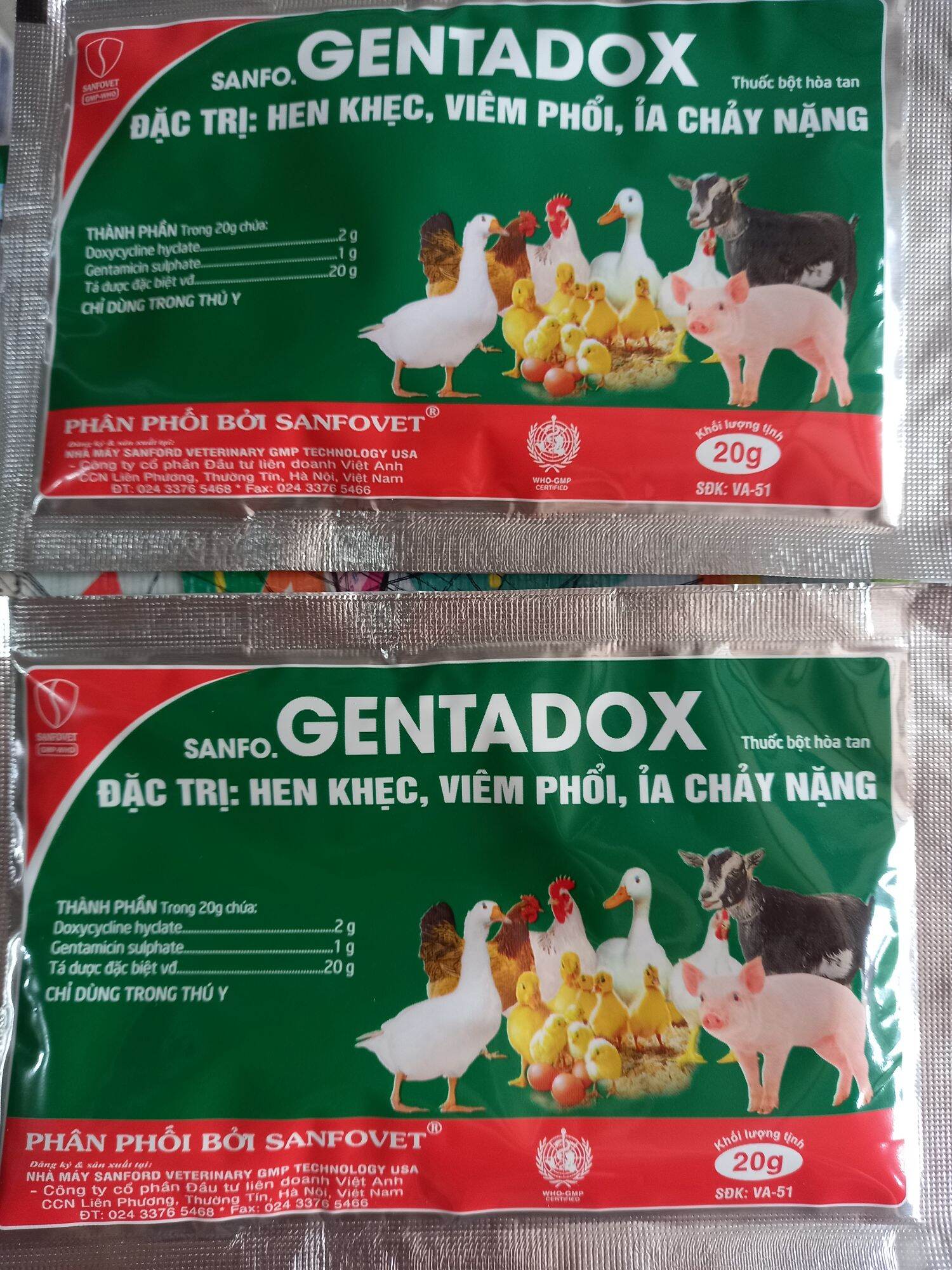 Gentadox 20g đặc trị hen khẹc, viêm phổi, ỉa chảy nặng gia súc gia cầm