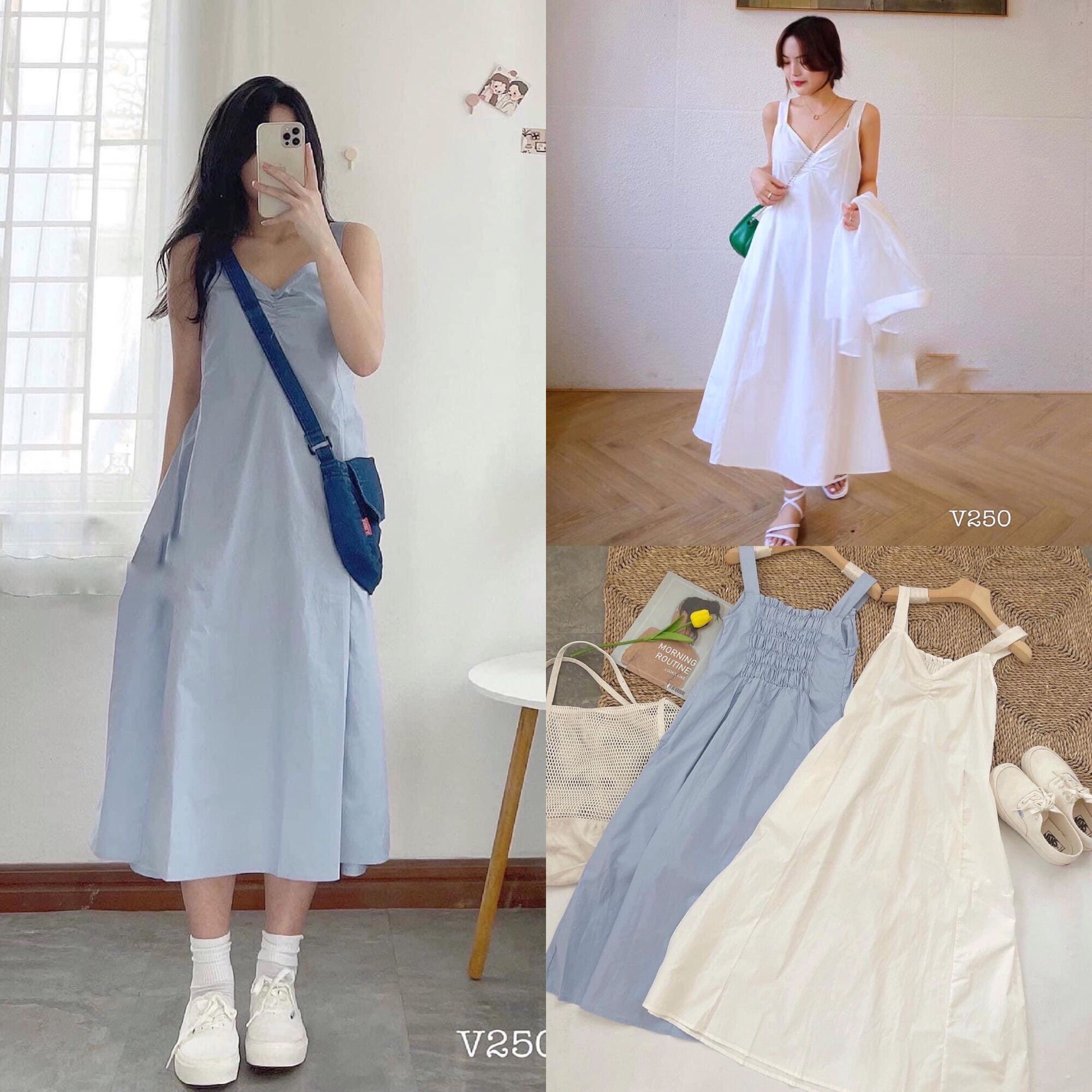 Váy 2 dây thô đũi rúm ngực lưng chun