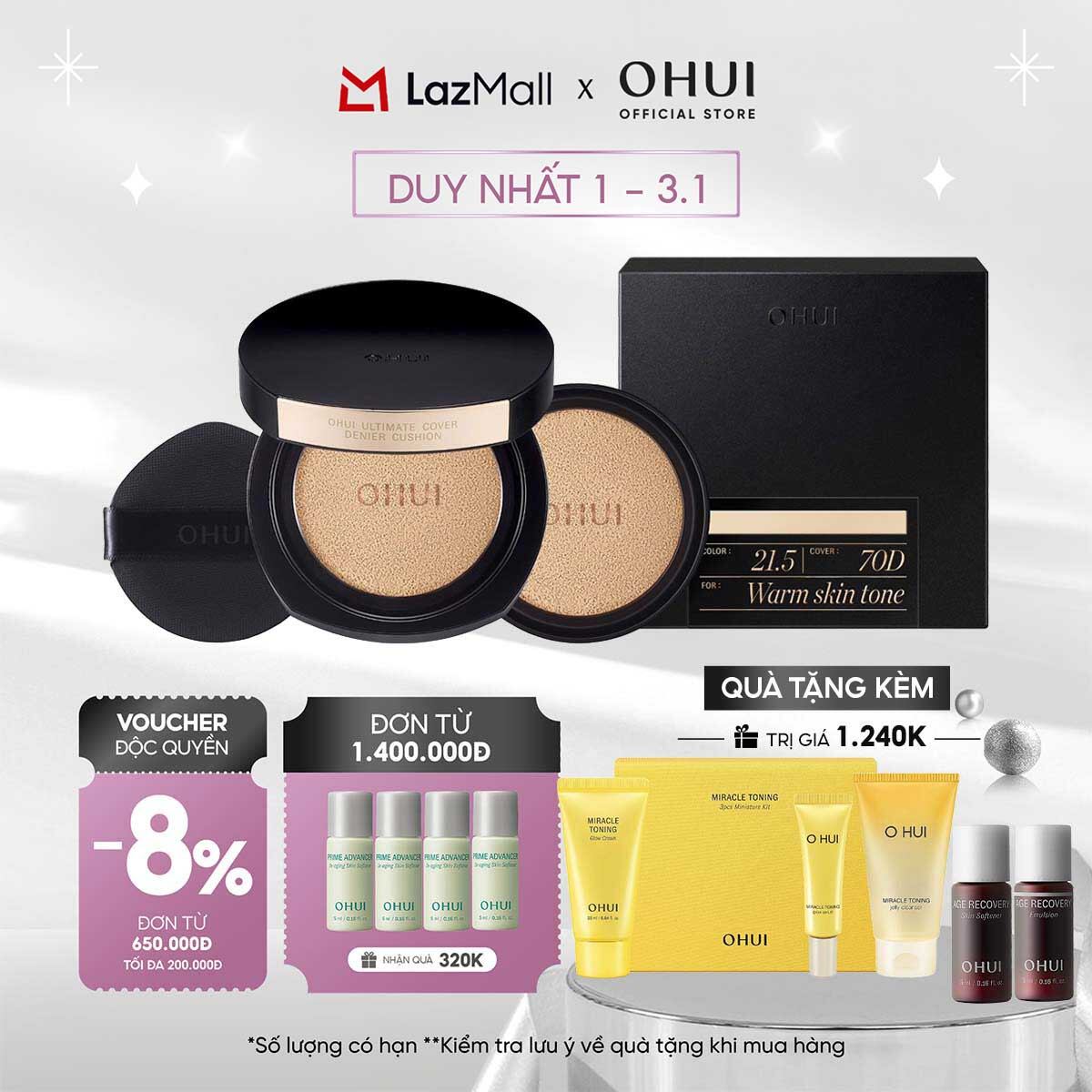   OHUI Official  Phấn nước chuyên kiềm dầu che phủ cao mỏng nhẹ OHUI Ultimate Cover Denier Cushion 13G x 2 