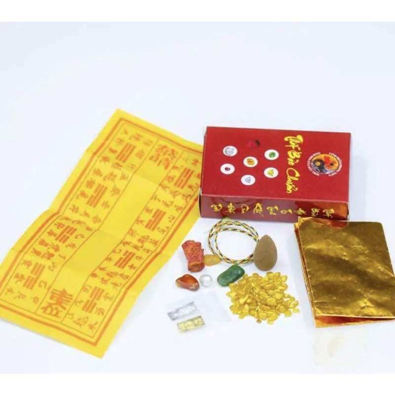 Bộ cốt thất bảo chuẩn nạp bát hương, tượng kèm di hiệu, gạo thần tài