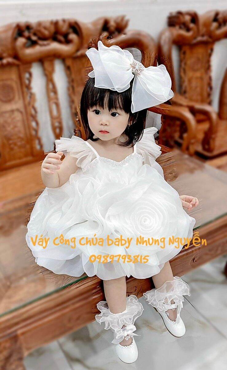 Váy công chúa baby nhung Nguyễn hoa hồng bungary