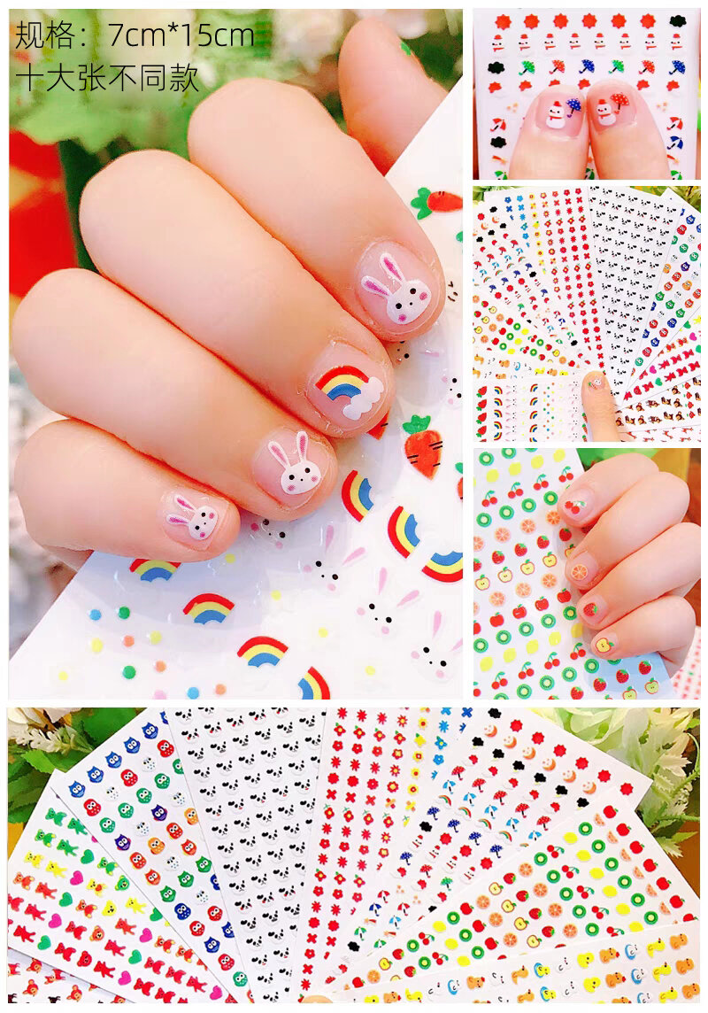 Miếng dán móng tay hoạt hình trẻ em giấy dán móng tay em bé tranh dán móng tay bé gái diy hoa nhỏ nơ bướm hoa quả động vật