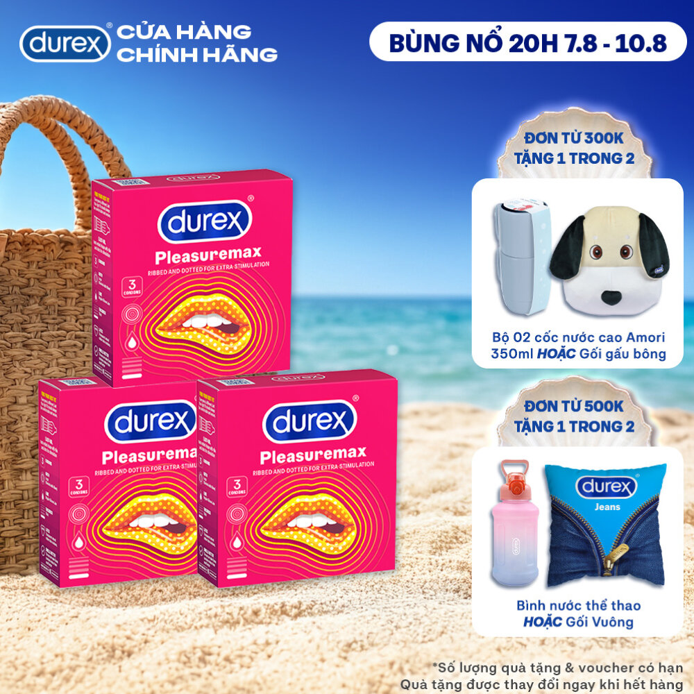 Combo 3 bao cao su Durex Pleasuremax gân gai tăng khoái cảm (size 56mm, 3 bao/hộp)