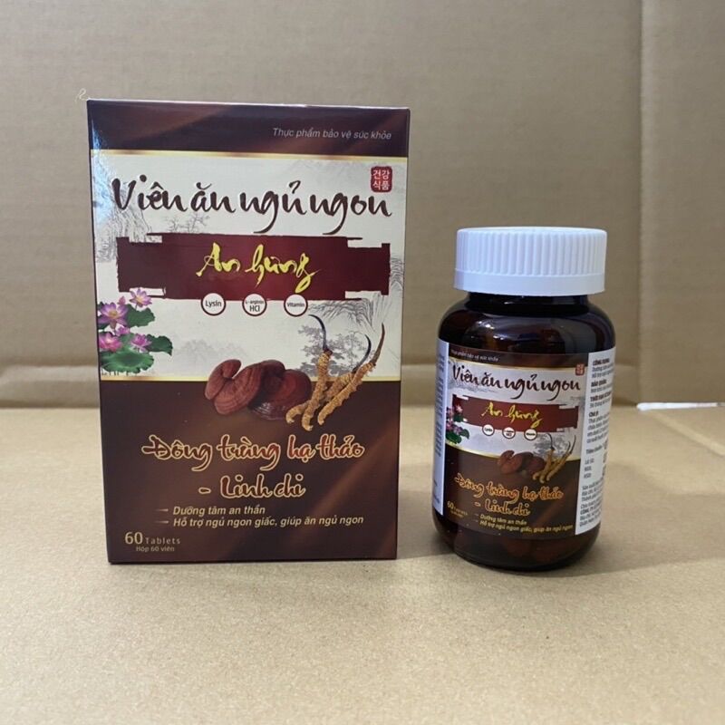 Viên ăn ngủ ngon an hưng - chứa đông trùng hạ thảo giúp ăn ngon ,ngủ ngon dưỡng tâm an thần _ lọ 60 viên