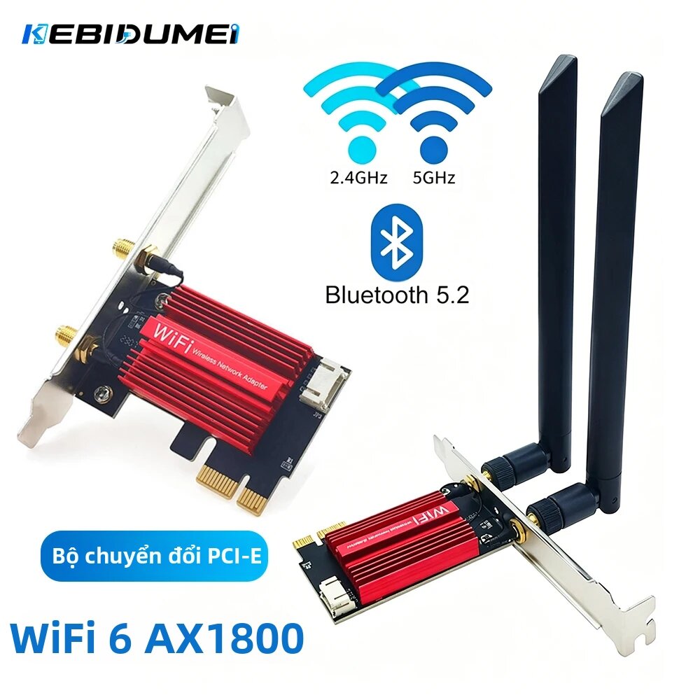 kebidumei | Bộ Điều Hợp Không Dây KEBIDUMEI AX1800 PCI-E WiFi 6 Băng Tần Kép 2.4G/5GHz Bluetooth 5.2 Card Mạng Cho PC Windows 11/10 Giá 552,000 Đồng*Miễn phí vận chuyển