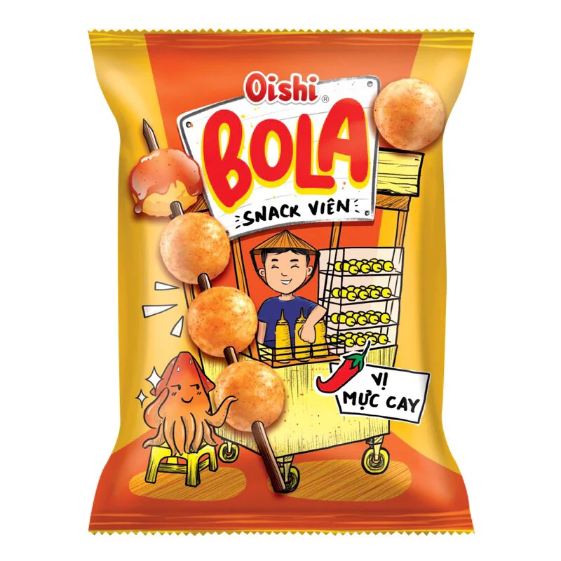 Combo 10 gói snack bim bim vị mực viênBánh snack viên vị mực cay Oishi