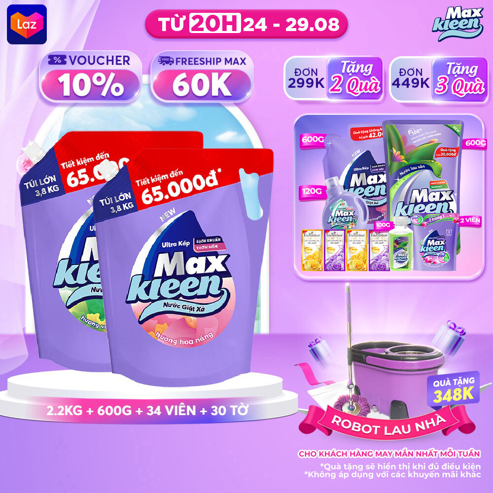 Combo 2 Túi Nước Giặt Xả MaxKleen 3.8kg