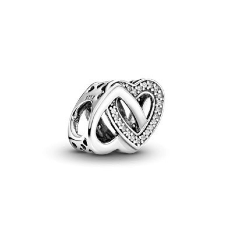 Charm pan ale xỏ ngang tim đính đá trắng bạc s925 cao cấp