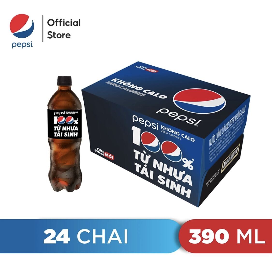 (Thùng 24 chai) Pepsi Vị Chanh Không Calo-Chai 390ml - Hot sale