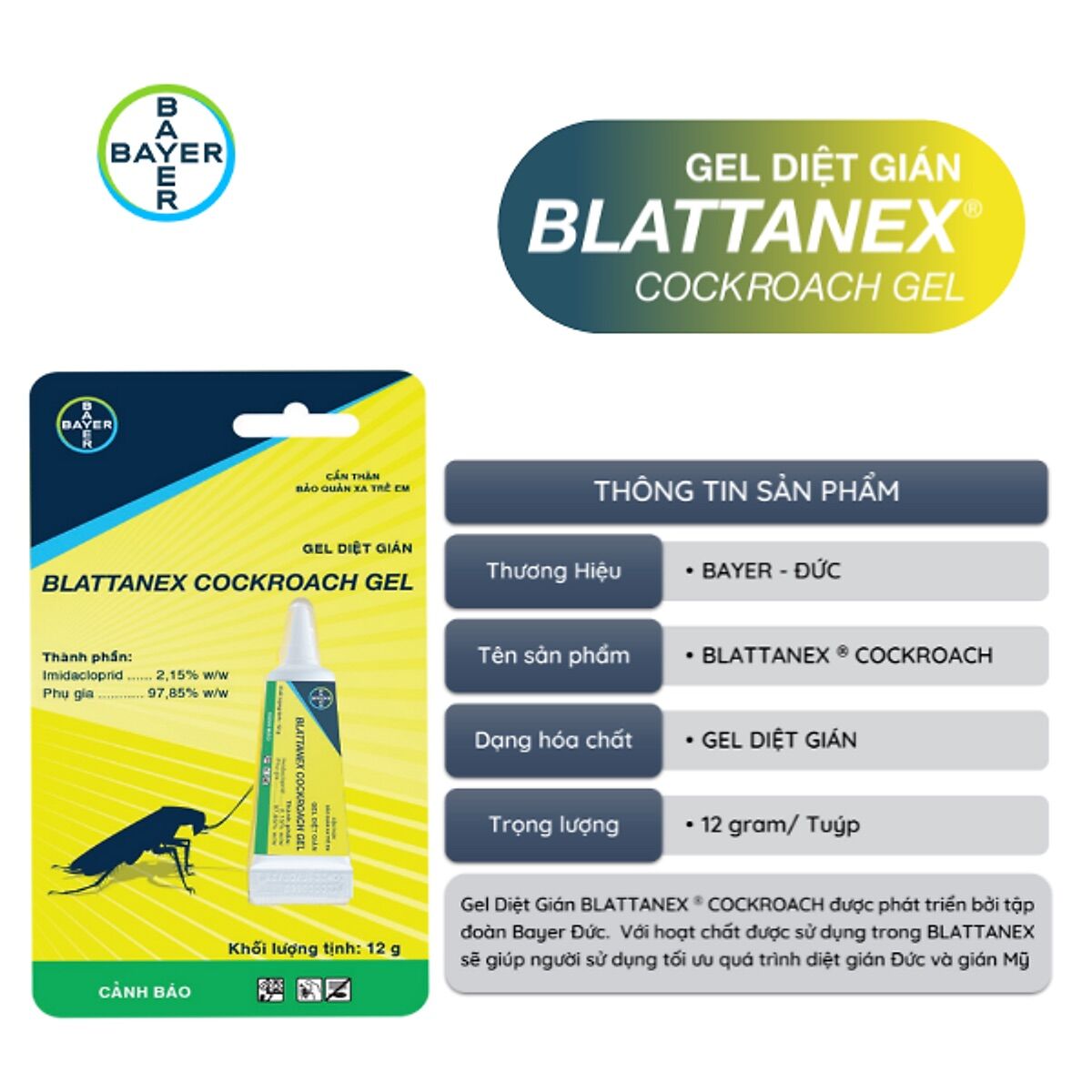 Gel diệt gián Đức, gián Mỹ Blattanex Cockroack - Bayer