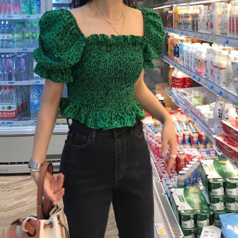 Áo họa tiết da báo màu xanh