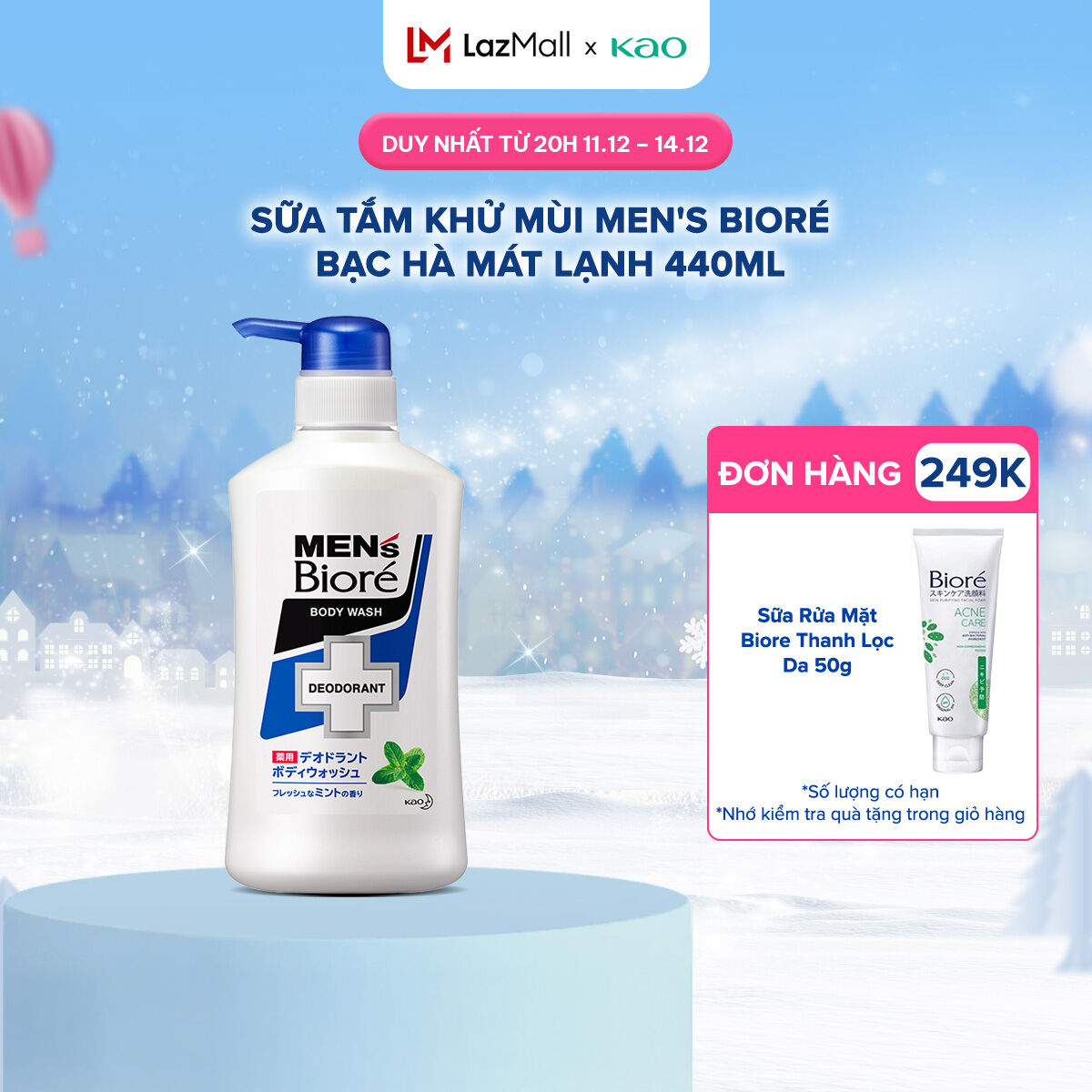 Biore Sữa Tắm Khử Mùi Men Deodorant – Bạc Hà Mát Lạnh Chai 440ml