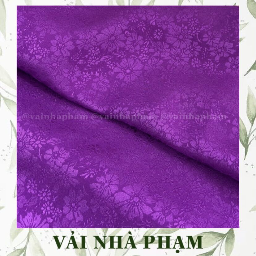Gấm lụa hoa gió nền tím huế - khổ 1.5m - vải nhà phạm