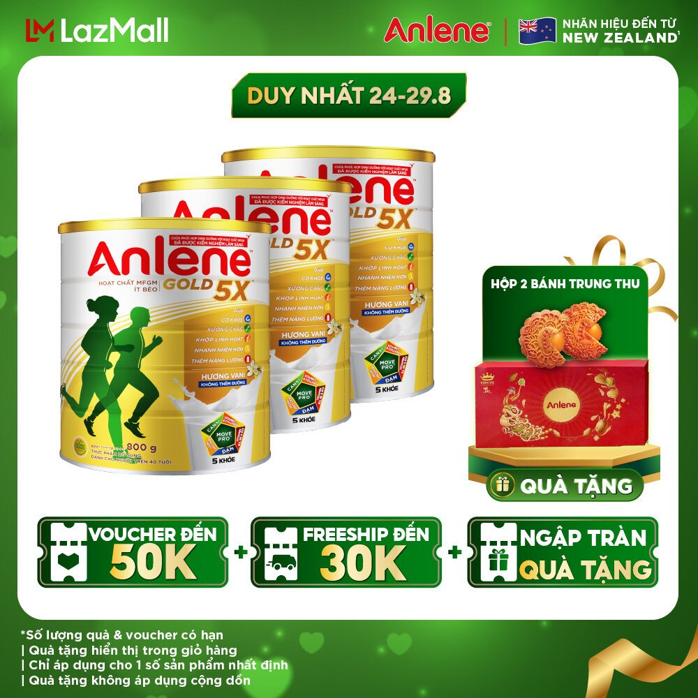 Combo 3 lon Sữa bột Anlene Gold 5X hương vani lon 800g