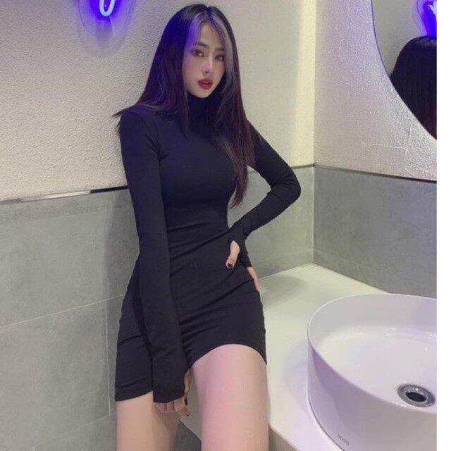 ĐẦM THUN BODY CỔ LỌ TAY DÀI