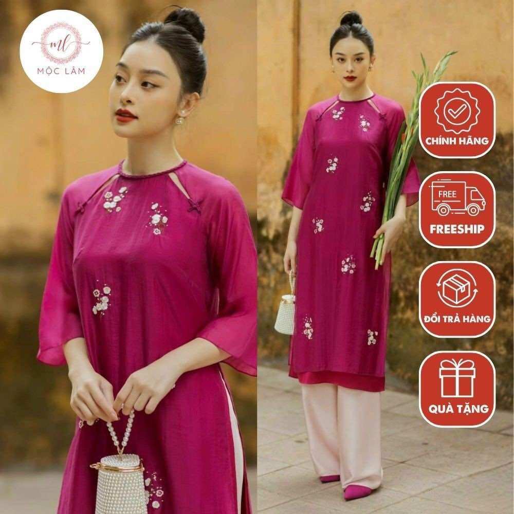 Áo dài cách tân đính kết cao cấp chất liệu tơ organza - Áo dài Mộc Lâm - AD15