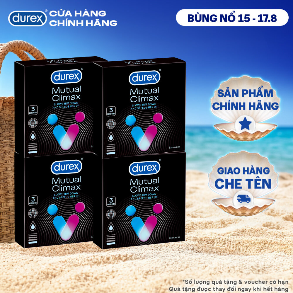 [SẢN PHẨM MỚI] Bộ 4 bao cao su Durex Mutual Climax kéo dài thời gian và gân gai, size 52.5 mm, hộp 3 bao