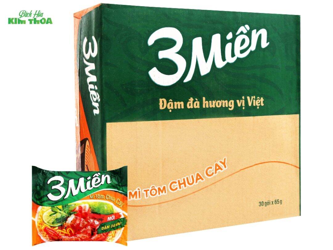 Mì ăn liền 3 miền tôm chua cay - mì tôm chua cay 30 gói x 65g