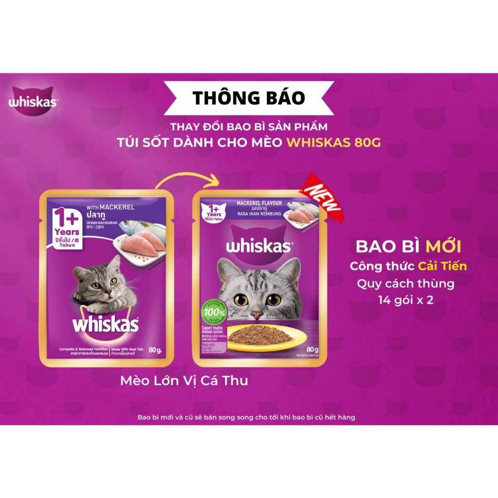 Pate Whiskas Mèo Lớn Gói 80G