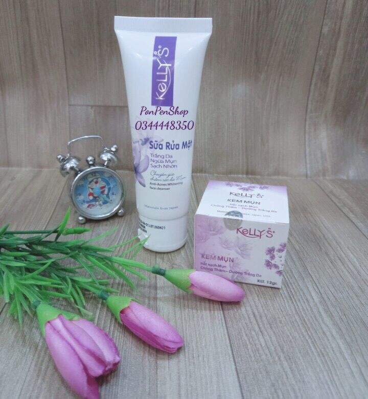 kem mụn và sữa rửa mặt sạch mụn kelly’s (12g + 50g)