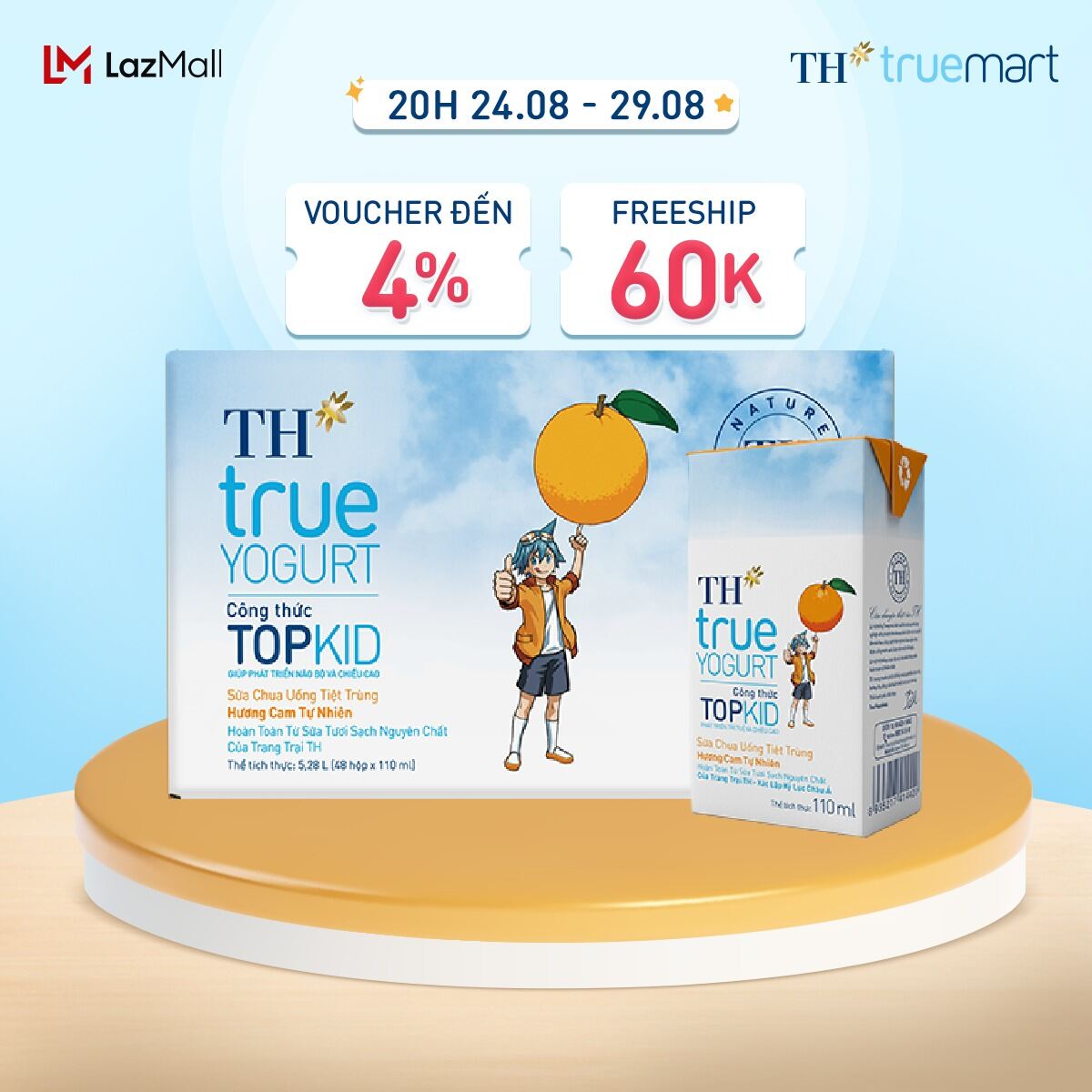 Thùng 48 hộp sữa chua uống tiệt trùng th true yogurt topkid hương cam tự nhiên 110 ml