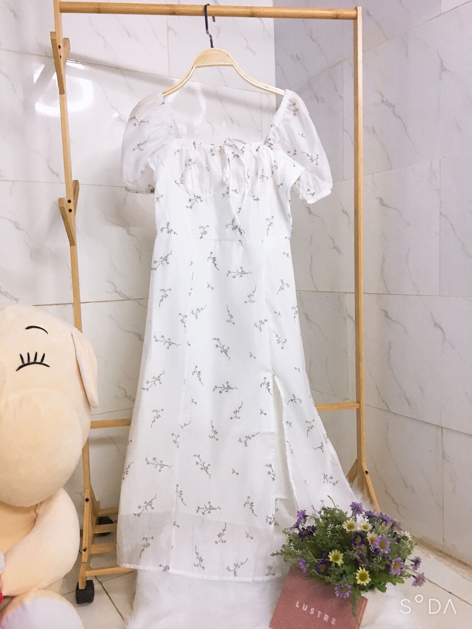 váy đầm kiểu maxi hoa nhí tay phồng