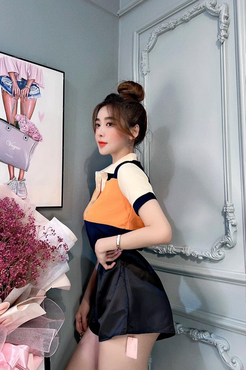 thun polo cá sấu cổ bẻ phối màu xanh cam đen