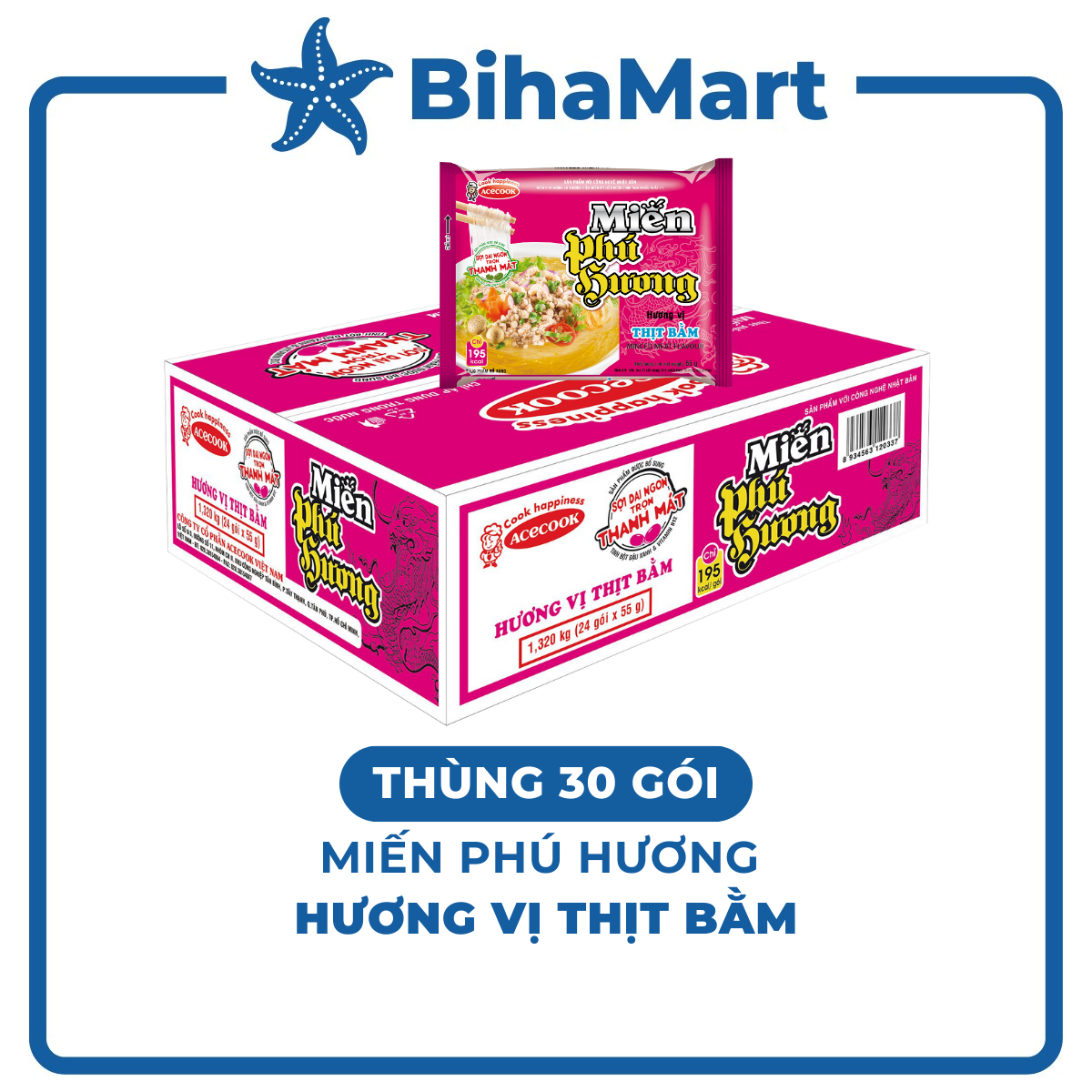 BOX 24 PACKAGE - ACECOOK - PHU HUONG INSTANT VERMICELLI NOODLE MINCED MEAT