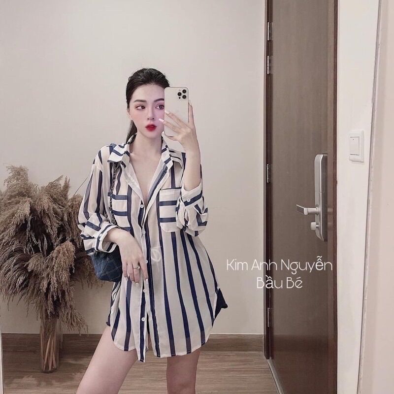 Set áo sơ mi kẻ sọc mix quần sooc💋free ship