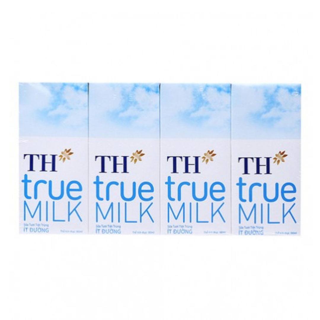 Lốc 4 hộp sữa tươi tiệt ít đường TH True Milk 180ml