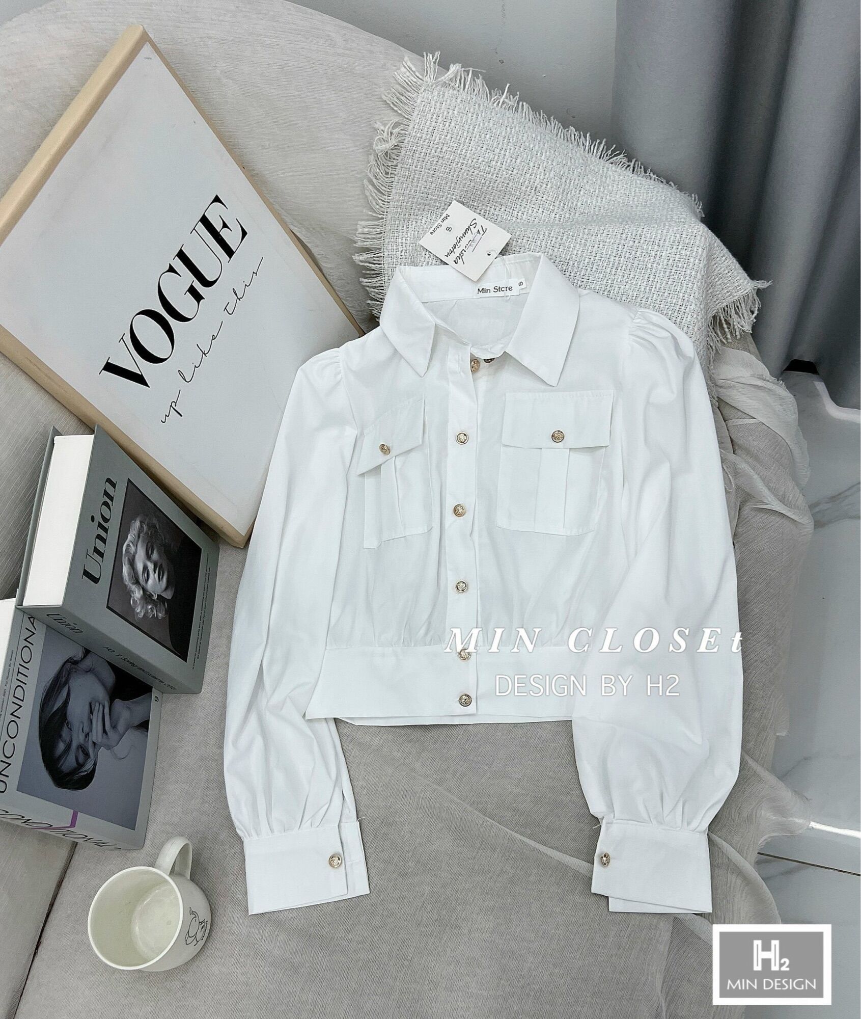Áo sơ mi croptop khuy nấm