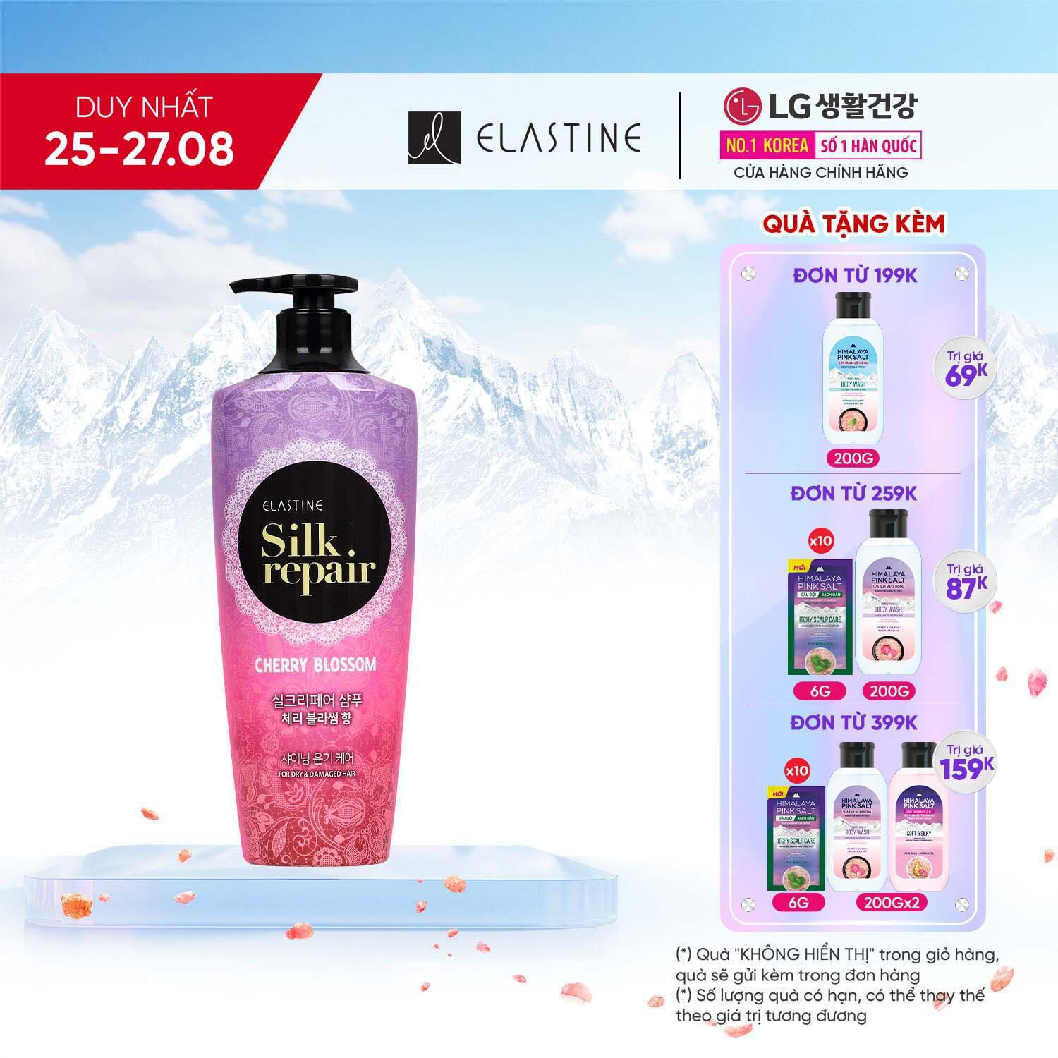 Dầu gội chăm sóc và nuôi dưỡng tóc Elastine Silk Repair 550ml - Hương Hoa Anh Đào