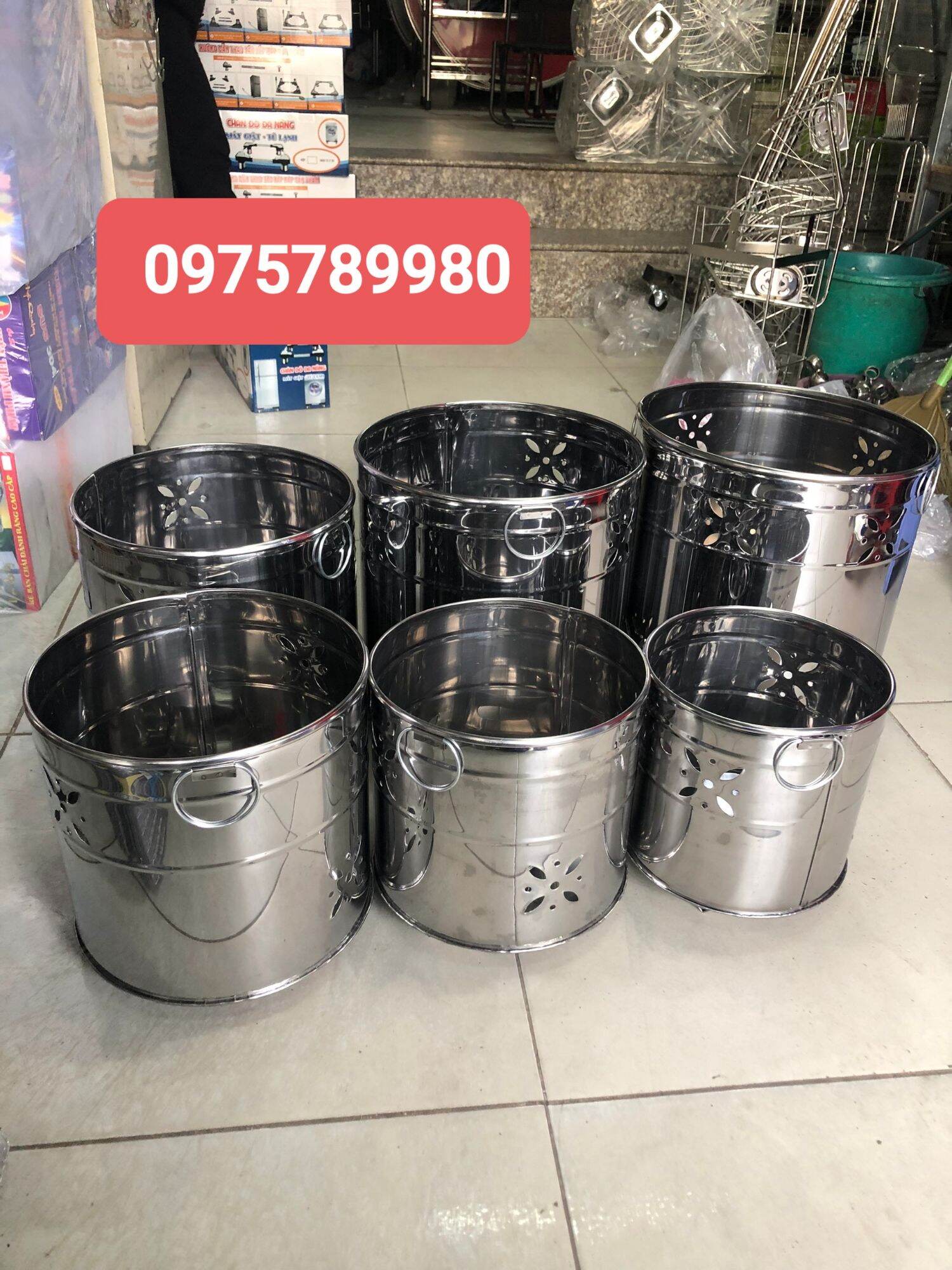 Thùng Đốt Vàng Mã Inox Có Nắp Đậy Nhiều Size