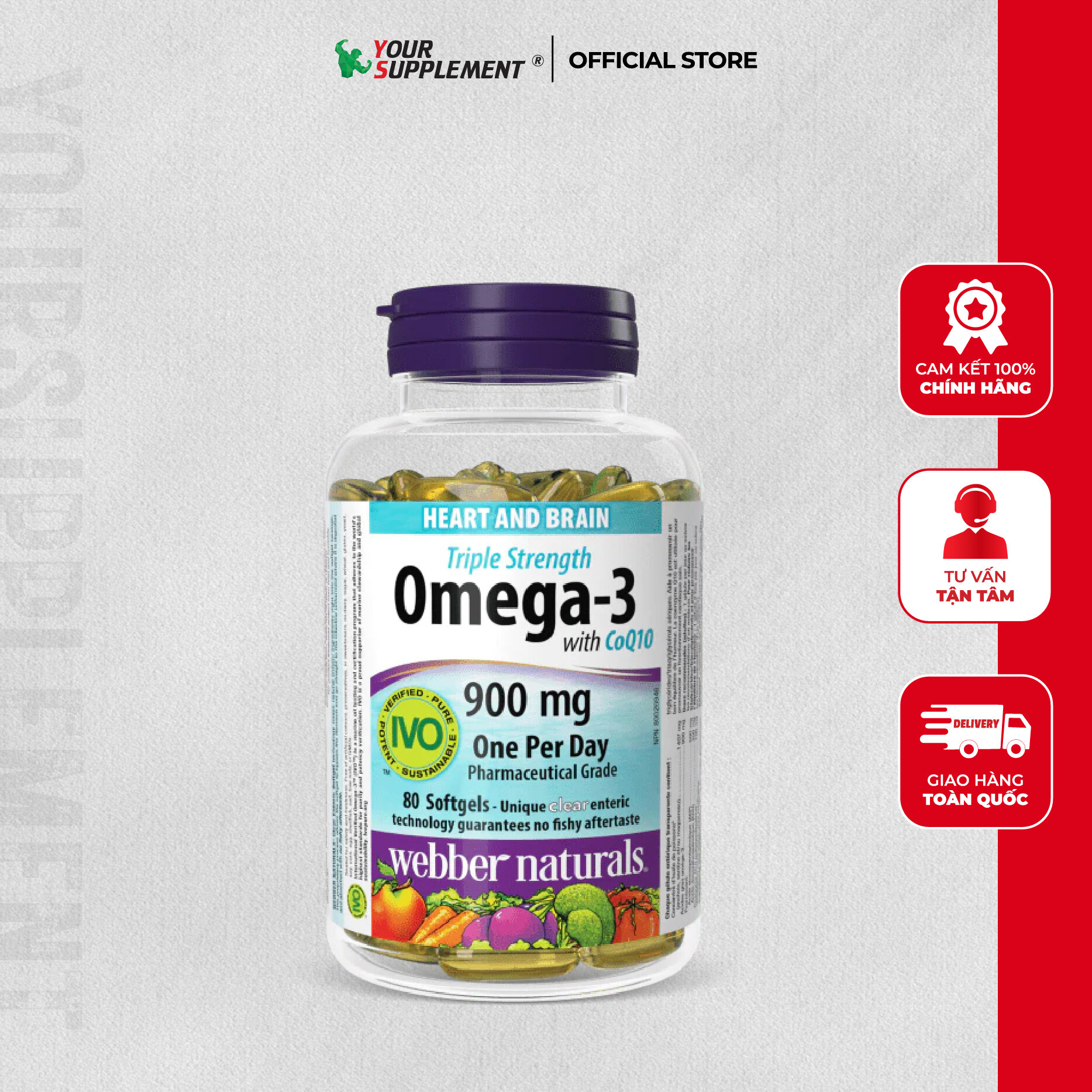 Dầu cá omega 3 + coq10 webber naturals - 80 viên