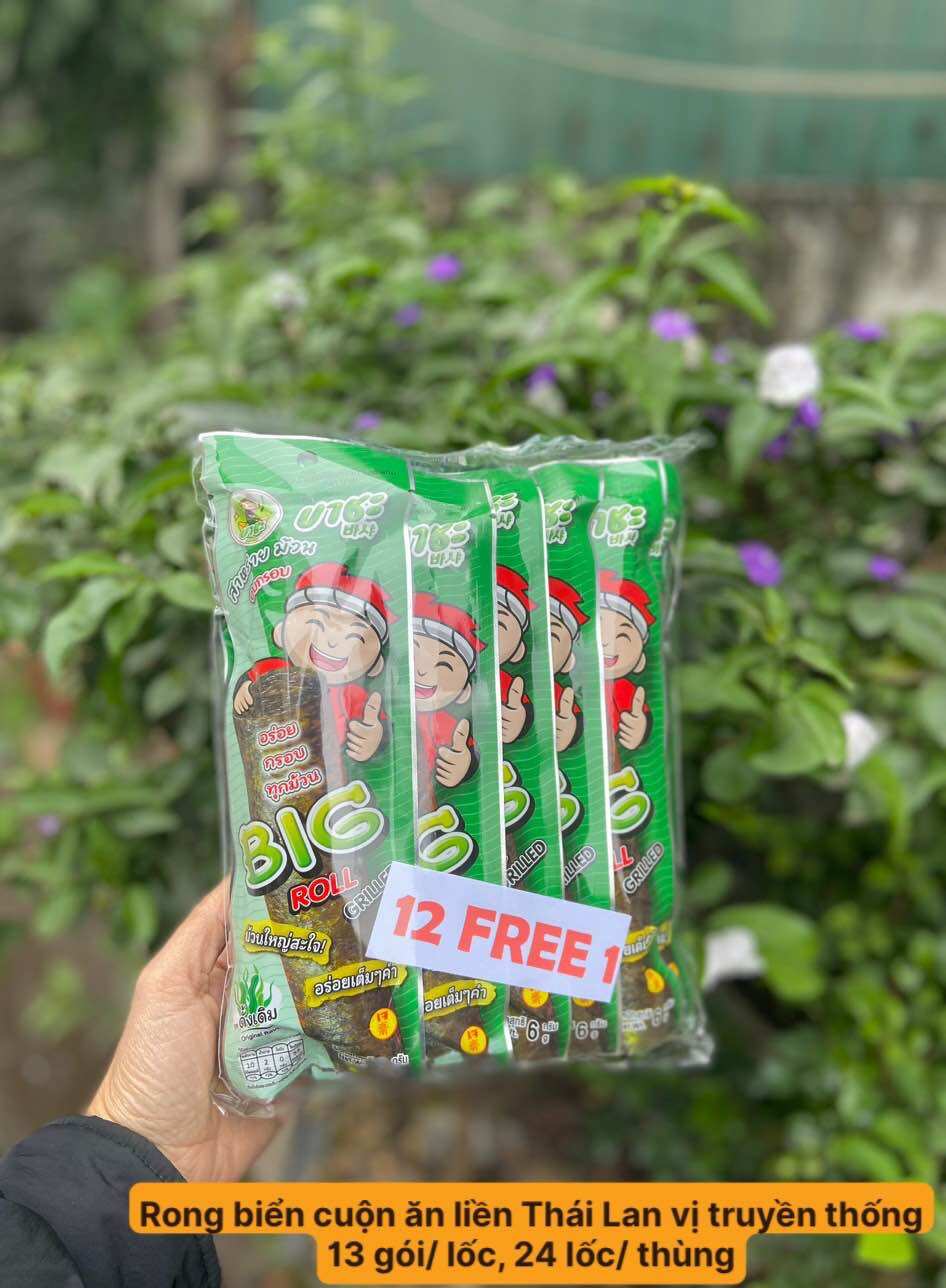 Rong biển cuộn sấy giòn ăn liền Basha Thái Lan lốc 13 gói