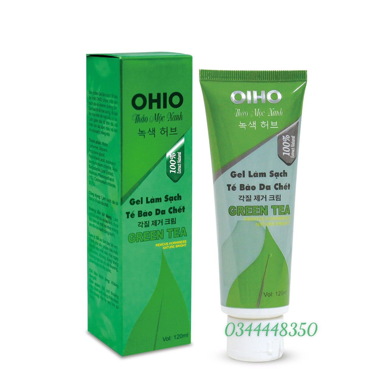 Gel làm sạch tế bào chết ohio green tea thảo mộc xanh 120ml