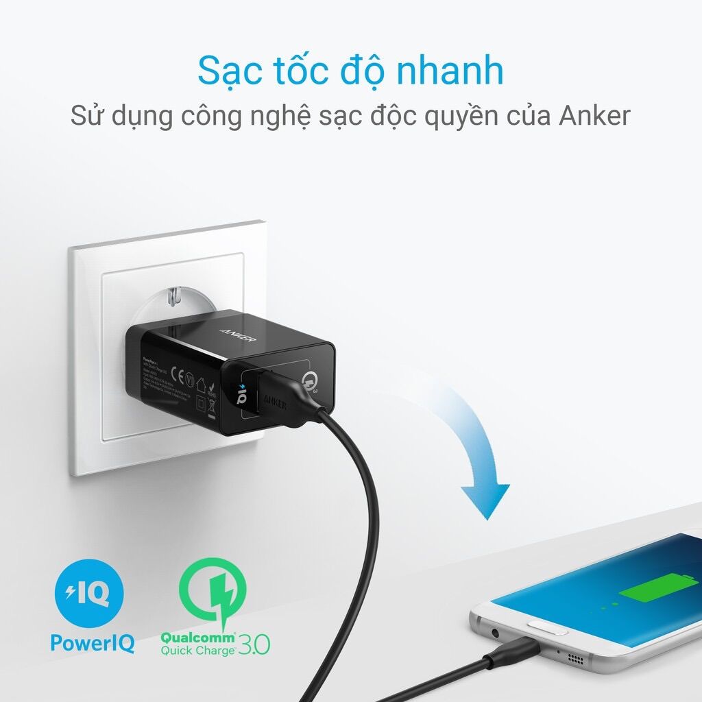 Củ sạc nhanh ANKER PowerPort+ 1 cổng 18w Quick Charge 3.0 - A2013
