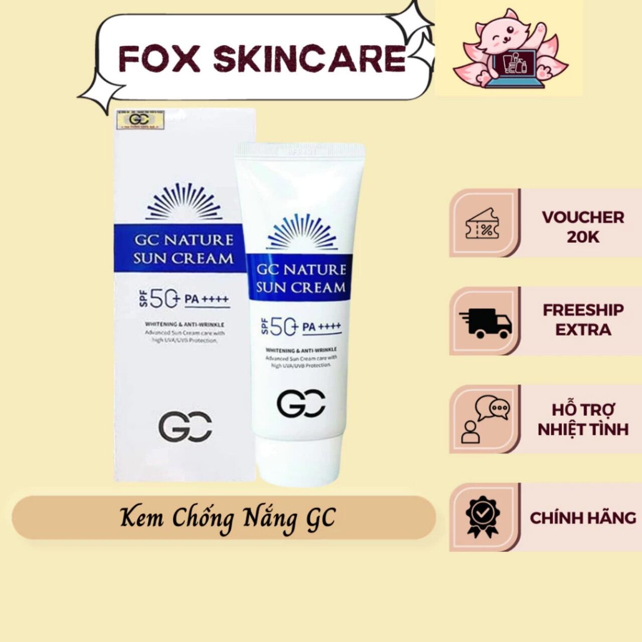 Kem Chống Nắng Nâng Tone GC Nature Sun Cream SPF 50+ PA++++ 60ml Hàn Quốc Chính Hãng