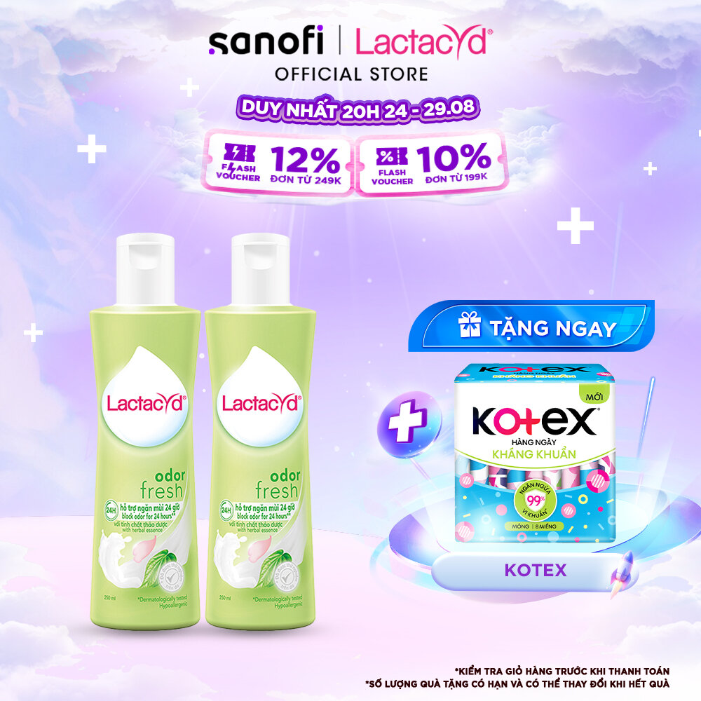 Bộ 2 chai Dung Dịch Vệ Sinh Phụ nữ Lactacyd Odor Fresh Ngăn Mùi 24H 250ml/chai