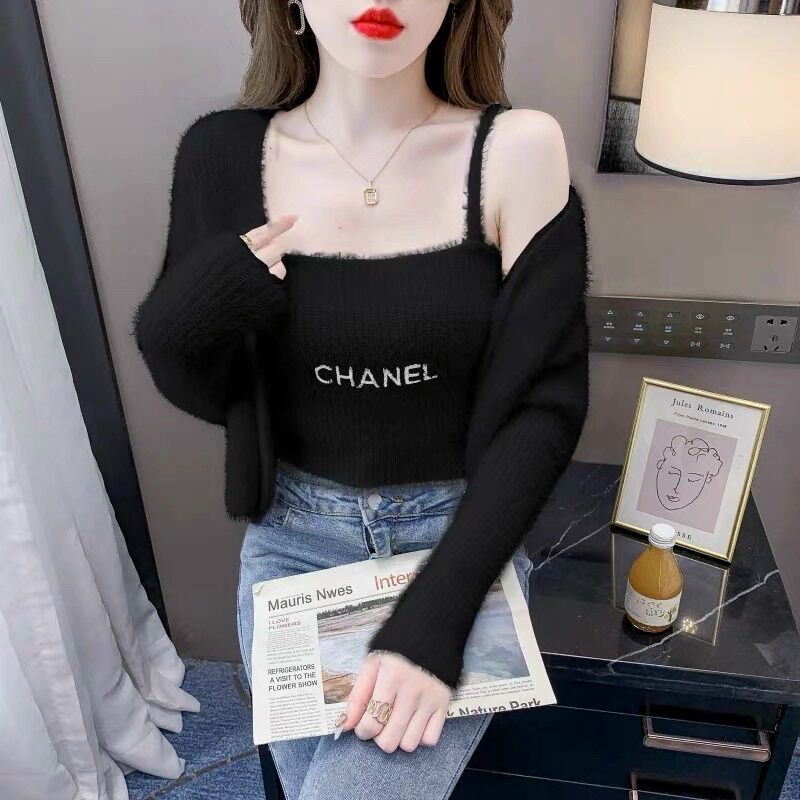 Set áo len lông croptop kèm áo 2 dây hot hit