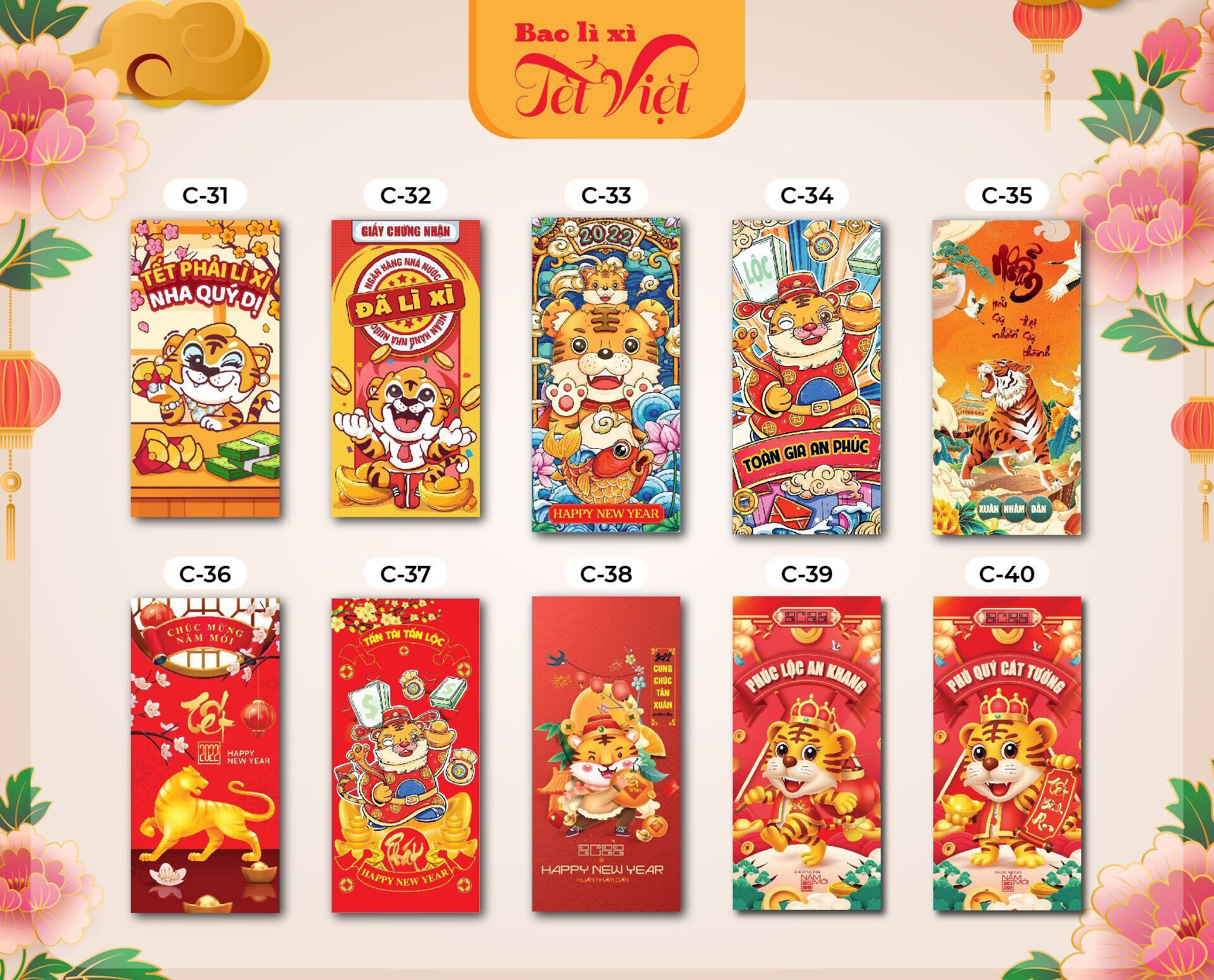 Set 10 bao lì xì tết 2022 giá rẻ
