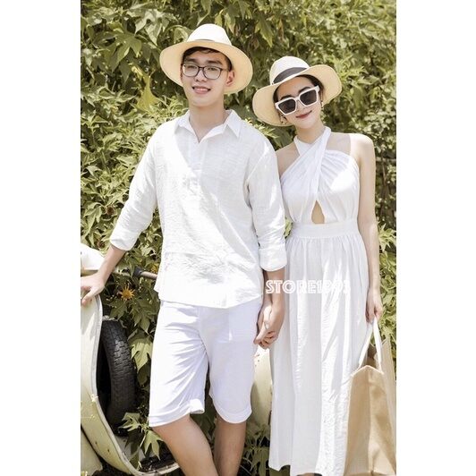 Set Áo + Váy trắng cổ chéo,chụp hình cưới cực kì dễ thương