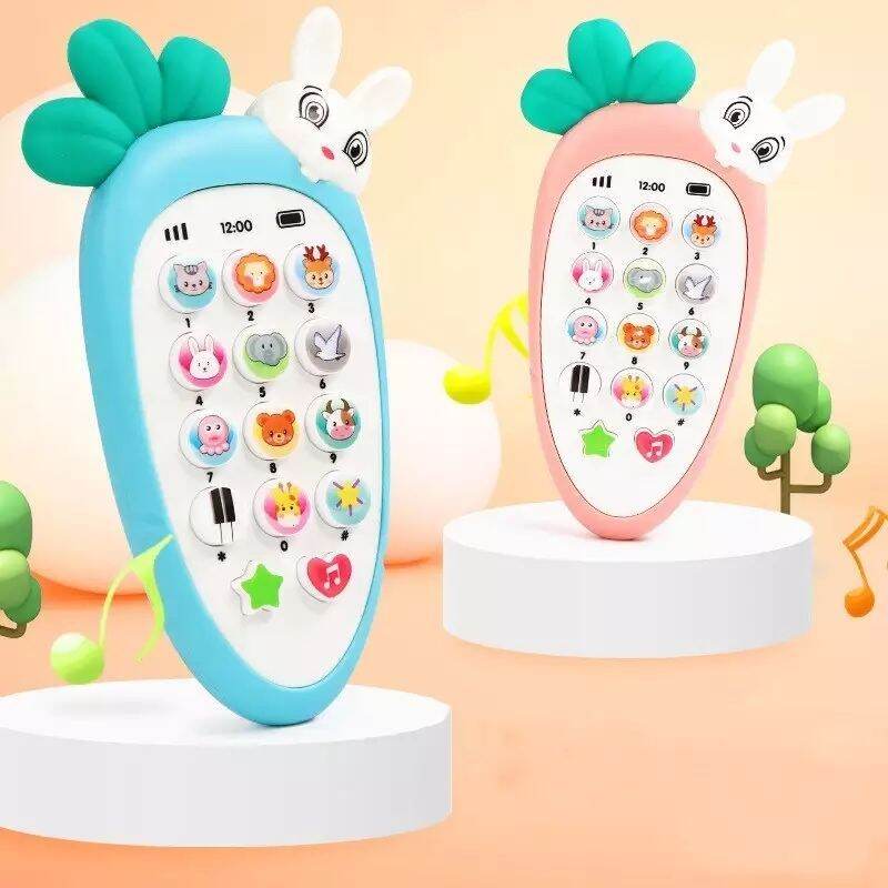 Điện thoại hình cà rốt thỏ đáng yêu, phát nhạc kèm pin và dây đeo cho bé