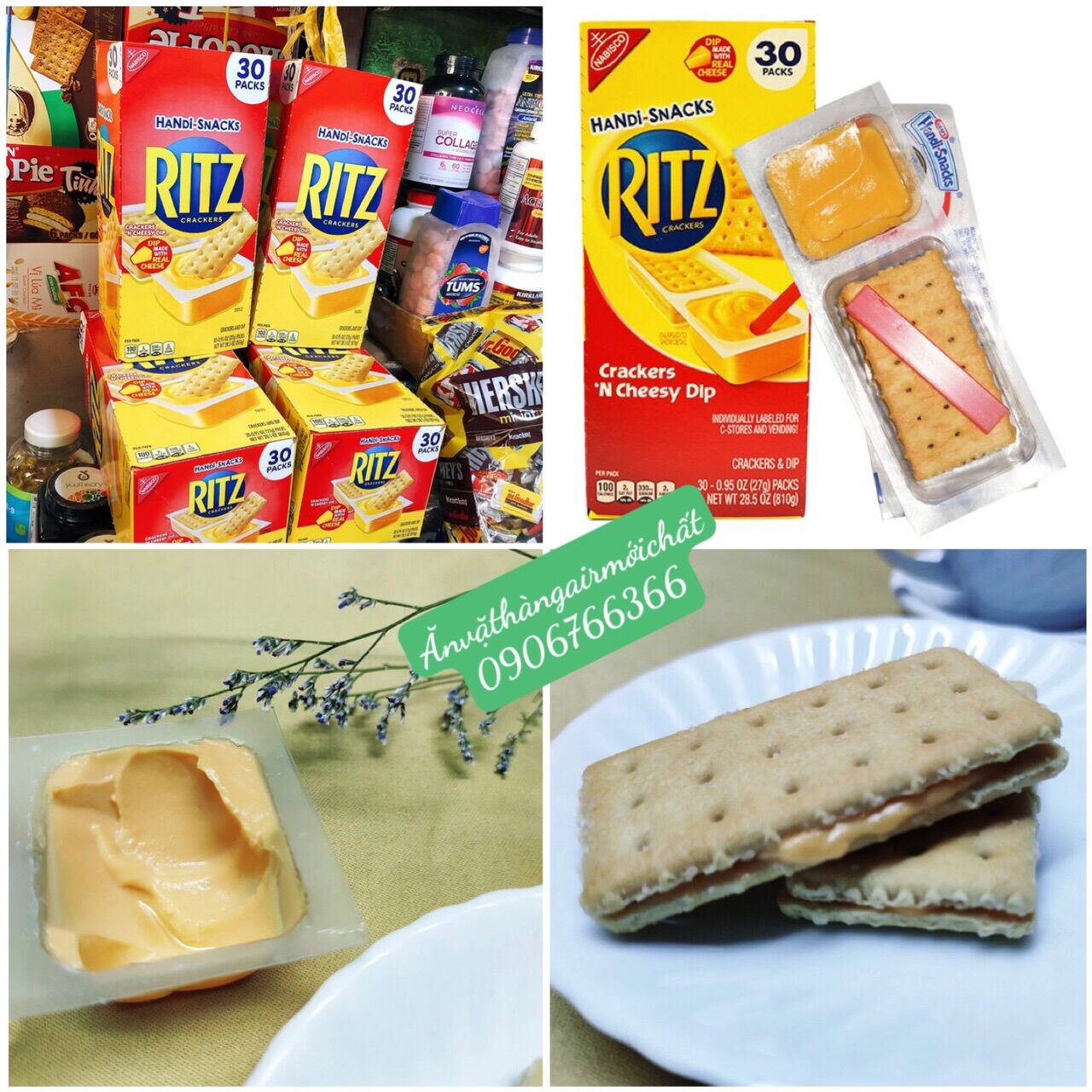 Bánh ritz phô mai handi snack crackers’n cheesy dip mỹ- hộp 30 gói
